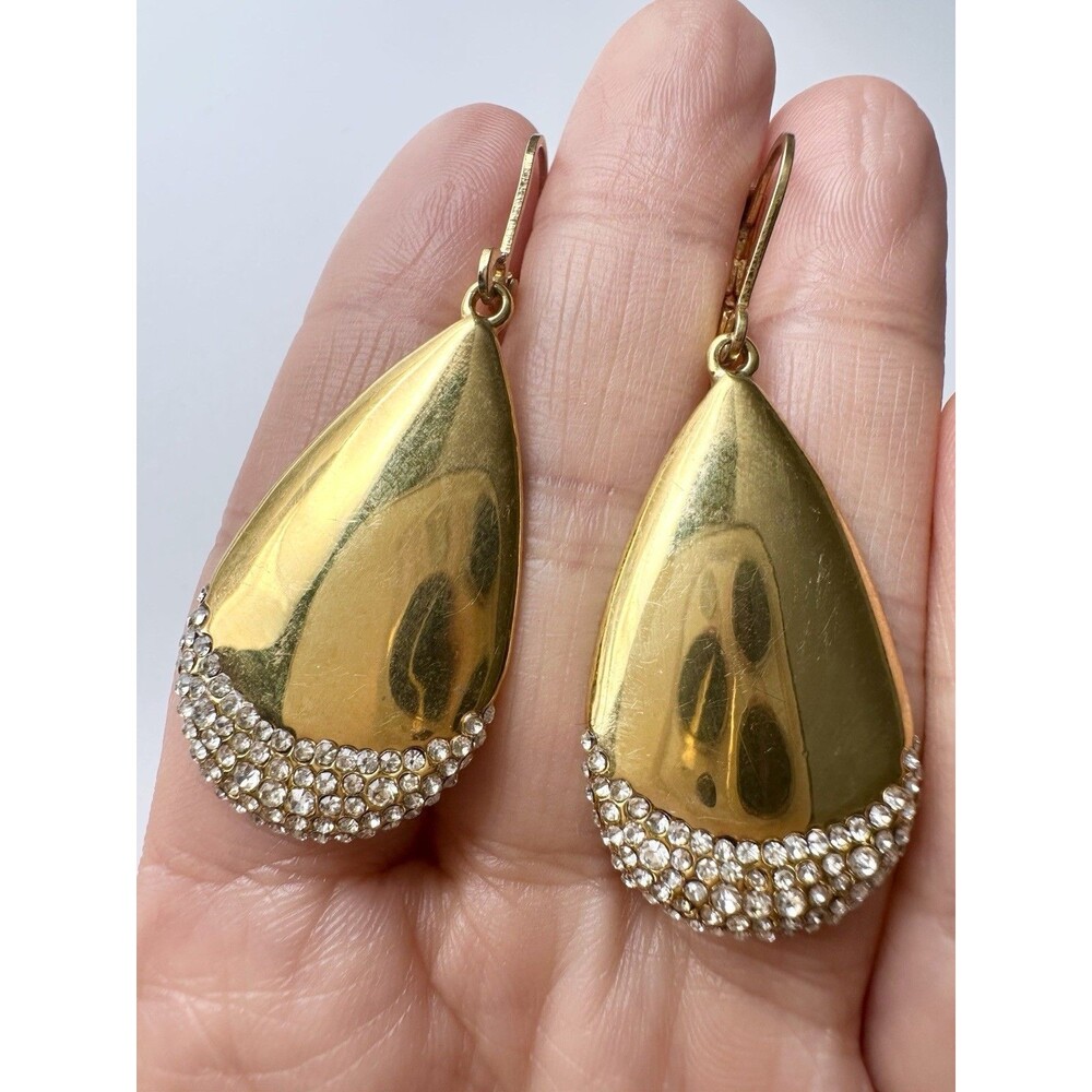 joan rivers earrings Rhinestone Teardrop Lever Back Gold Tone